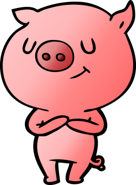 Bir insan tarafından çizilmiş mutlu çizgi film domuzu.