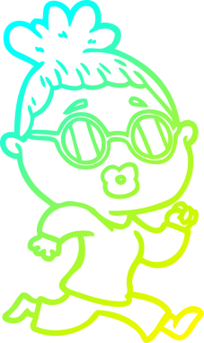 Bir insan tarafından çizilmiş gözlüklü bir karikatür kadın çizimi.