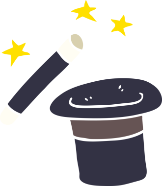 Karalama sihirbazları bir insan tarafından çizilmiş şapka ve değnek.