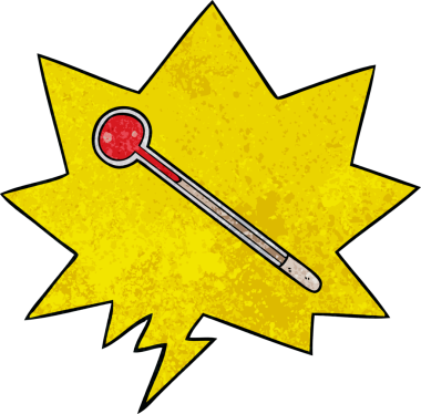 bir insan tarafından çizilmiş, termometre ve retro desen şeklinde konuşma balonu.