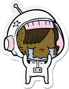 Bir insan tarafından çizilmiş, ağlayan astronot bir kızın çıkartması.