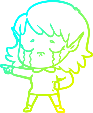 Bir insan tarafından çizilmiş, ağlayan bir elf kızı çizimi.