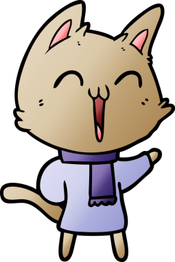 Bir insan tarafından çizilmiş mutlu çizgi film kedisi.