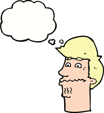 Bir insan tarafından çizilmiş düşünce baloncuğu olan sinirli bir adam.