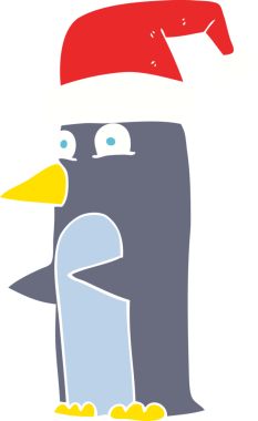 Bir insan tarafından çizilen noel pengueninin düz renk çizimi