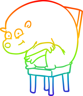 Gökkuşağı gradyan çizgi çizimi bir insan tarafından çizilmiş bir ayı karikatürü.