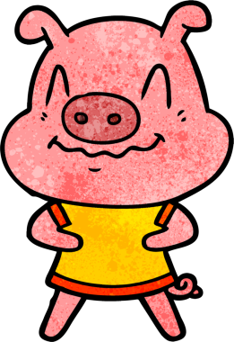 Bir insan tarafından çizilmiş sinirli çizgi film domuzu.