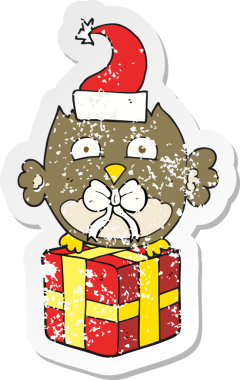 Bir insan tarafından çizilmiş bir karikatür noel baykuşunun gerilimli çıkartması.