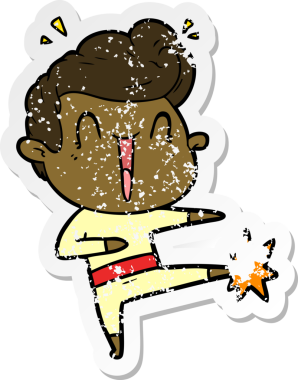 Bir insan tarafından çizilmiş heyecanlı bir karikatür çıkartması.