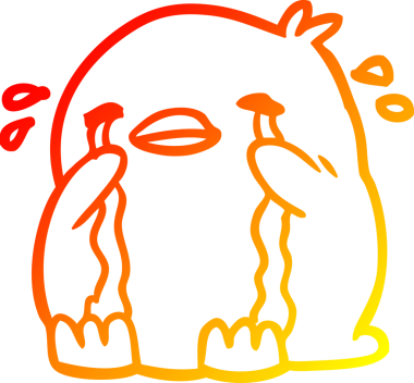 Bir insan tarafından çizilmiş ağlayan bir kuşun sıcak eğimli çizgisi.