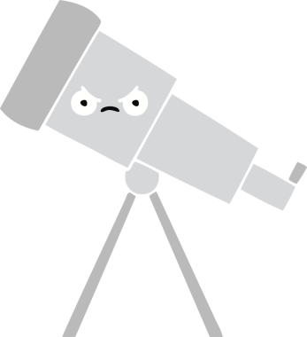 Bir insan tarafından çizilmiş düz renkli bir teleskop karikatürü