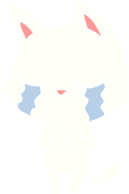 Bir insan tarafından çizilmiş düz renkli çizgi film kedisi.