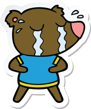 Bir insan tarafından çizilmiş ağlayan bir ayının çıkartması.