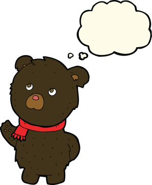 Bir insan tarafından çizilmiş düşünce baloncuğu olan sevimli siyah ayı.