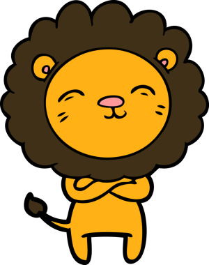 Bir insan tarafından çizilmiş çizgi film aslanı.