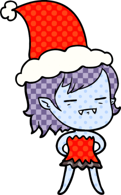 Bir insan tarafından çizilmiş Noel Baba şapkası giyen ölümsüz bir vampirin el çizimi çizgi roman çizimi.