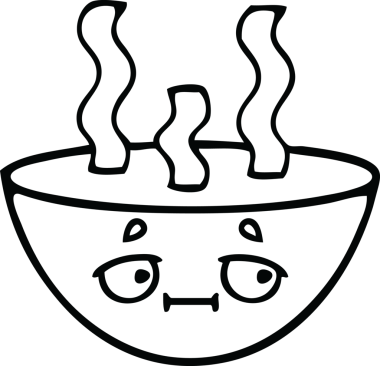 Bir insan tarafından çizilmiş sıcak çorba tabağının çizgi çizimi.