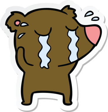 Bir insan tarafından çizilmiş ağlayan bir ayının çıkartması.