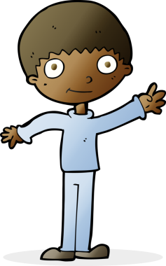 Bir insan tarafından çizilmiş mutlu el sallayan çocuk.