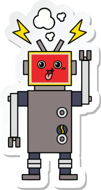 Bir insan tarafından çizilmiş sevimli, çılgın bir robotun çıkartması.