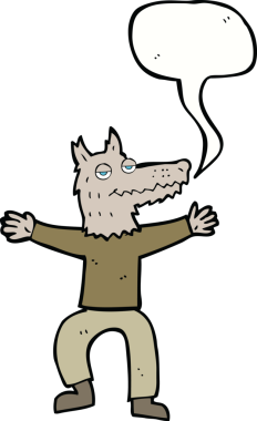 Bir insan tarafından çizilmiş konuşma balonu olan bir kurt adam.