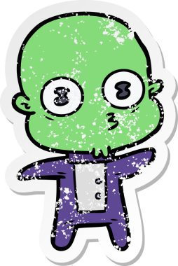 Bir insan tarafından çizilmiş garip kel bir uzay adamının sıkıntılı çıkartması.