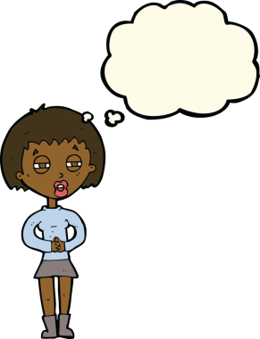 Bir insan tarafından çizilmiş düşünce baloncuğu olan şüpheli bir kız.