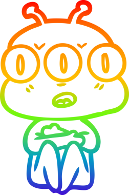 Gökkuşağı gradyan çizgi çizimi Bir insan tarafından çizilmiş üç gözlü uzaylı