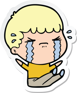 Bir insan tarafından çizilmiş, ağlayan bir çizgi film karakterinin çıkartması.