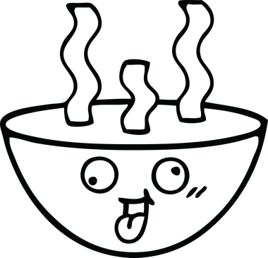 Bir insan tarafından çizilmiş sıcak çorba tabağının çizgi çizimi.