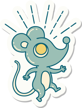 Bir insan tarafından çizilmiş dövme stili fare karakterinin çıkartması