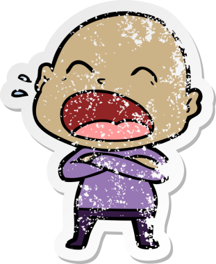 Bir insan tarafından çizilmiş kel bir adam diye bağıran bir çizgi film çıkartması.