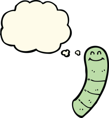 Bir insan tarafından çizilmiş düşünce baloncuklu çizgi film solucanı.