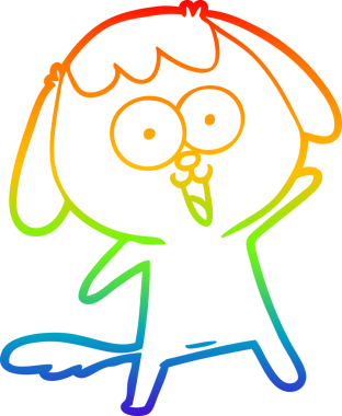 Gökkuşağı gradyan çizimi. Bir insan tarafından çizilmiş şirin bir köpek çizimi.