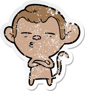 Bir insan tarafından çizilmiş şüpheli bir maymunun sıkıntılı çıkartması.