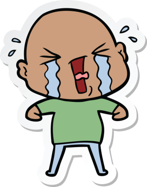 Bir insan tarafından çizilmiş ağlayan kel bir adamın çıkartması.