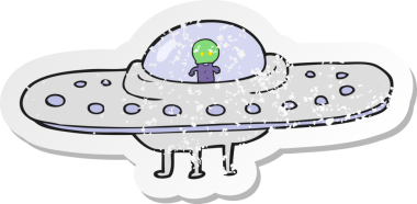 Bir insan tarafından çizilmiş bir uçan daire desenli karikatür çıkartması.