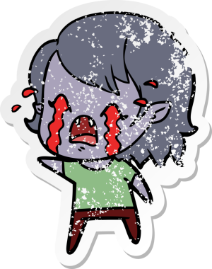 Bir insan tarafından çizilmiş ağlayan vampir bir karikatür çıkartması.