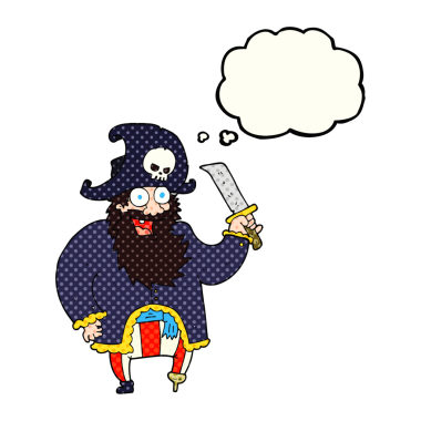 Bir insan tarafından çizilmiş serbest çizim balon karikatür korsan kaptanı.