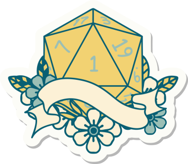 Bir insan tarafından çizilmiş doğal bir d20 zar etiketi.