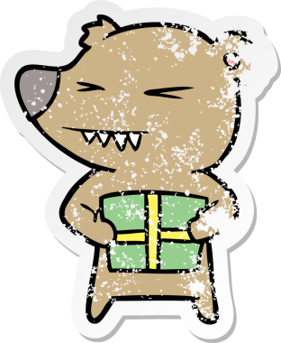 Kızgın bir ayı çizgi filminin hüzünlü çıkartması. Bir insan tarafından çizilmiş.