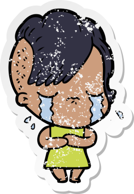 Bir insan tarafından çizilmiş ağlayan bir karikatür çıkartması.