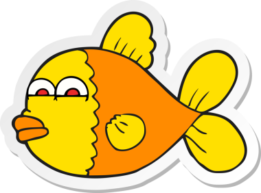 Bir insan tarafından çizilmiş karikatür balığının çıkartması.