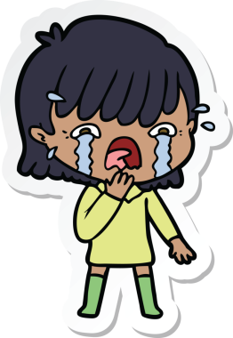 Bir insan tarafından çizilmiş ağlayan bir çizgi film kızına ait etiket.