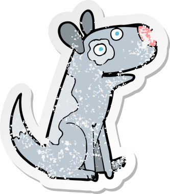 Bir insan tarafından çizilmiş mutlu bir köpeğin gerilmiş çıkartması.