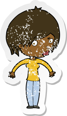 Bir insanın omuz silktiği karikatür kadın etiketi.