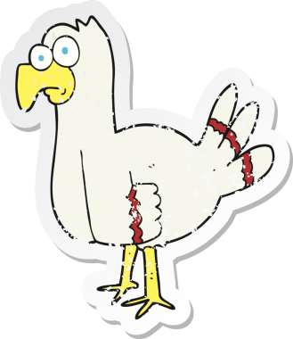 Bir insan tarafından çizilmiş karikatür kuşunun gerilmiş çıkartması.