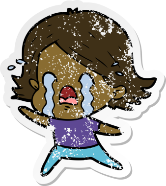 Bir insan tarafından çizilmiş ağlayan karikatürlü bir kadının sıkıntılı çıkartması.