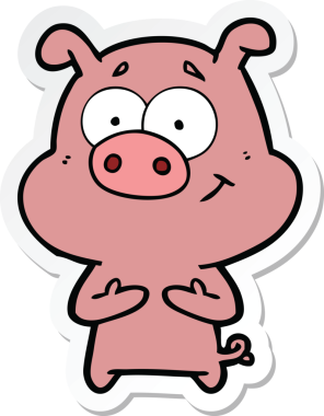 Bir insan tarafından çizilmiş mutlu çizgi film domuzu çıkartması.