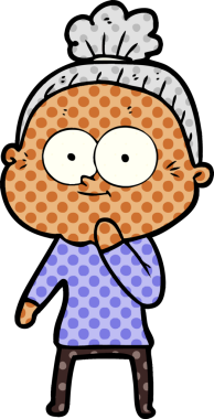 Bir insan tarafından çizilmiş mutlu yaşlı kadın çizgi filmi.